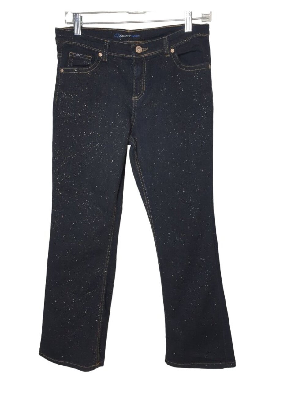 Jordache Girls 16.5 Bootcut Jeans Black Sparkle Gold Glitter Stretch Mid Rise